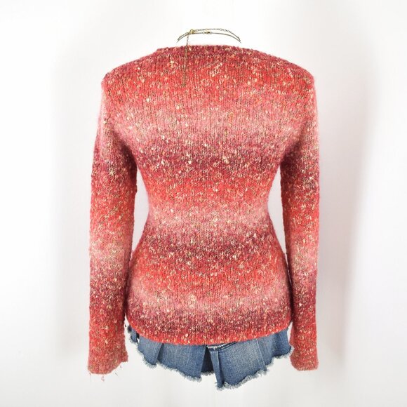 VTG 90s Y2K Talbots Red & Pink Ombre Speckled Fuzzy Knit Long Sleeve Sweater - Picture 3 of 7